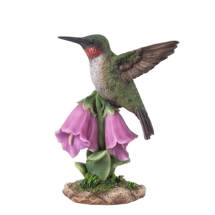 Hi-Line Gift Ltd. - Wholesale Outdoor Ornament/Decor - Hummingbird On Foxglove Statue