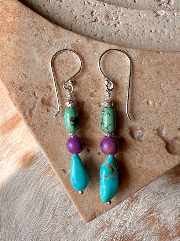 Boucles d'oreilles en phosphosidérite et turquoise pour la vente par Opal & Gold
