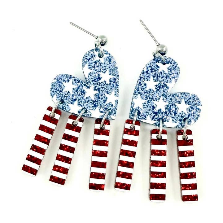 Sterren en Strepen Zwierige Harten - Patriottische Acryl Oorbellen voor wholesale door Doohickies