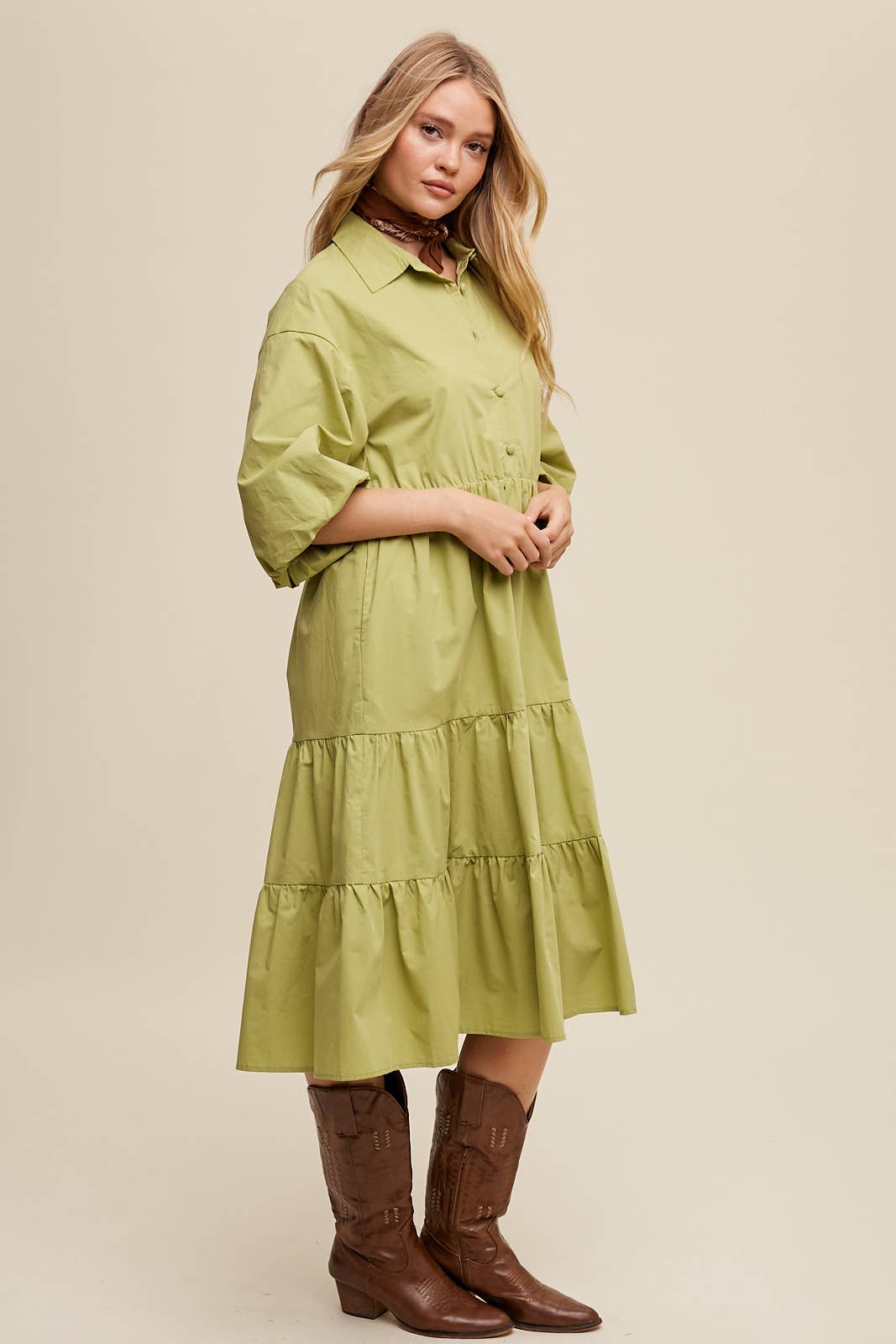 Listicle - Wholesale Dress - Women's - Tiered Poplin Shirt Dress17
