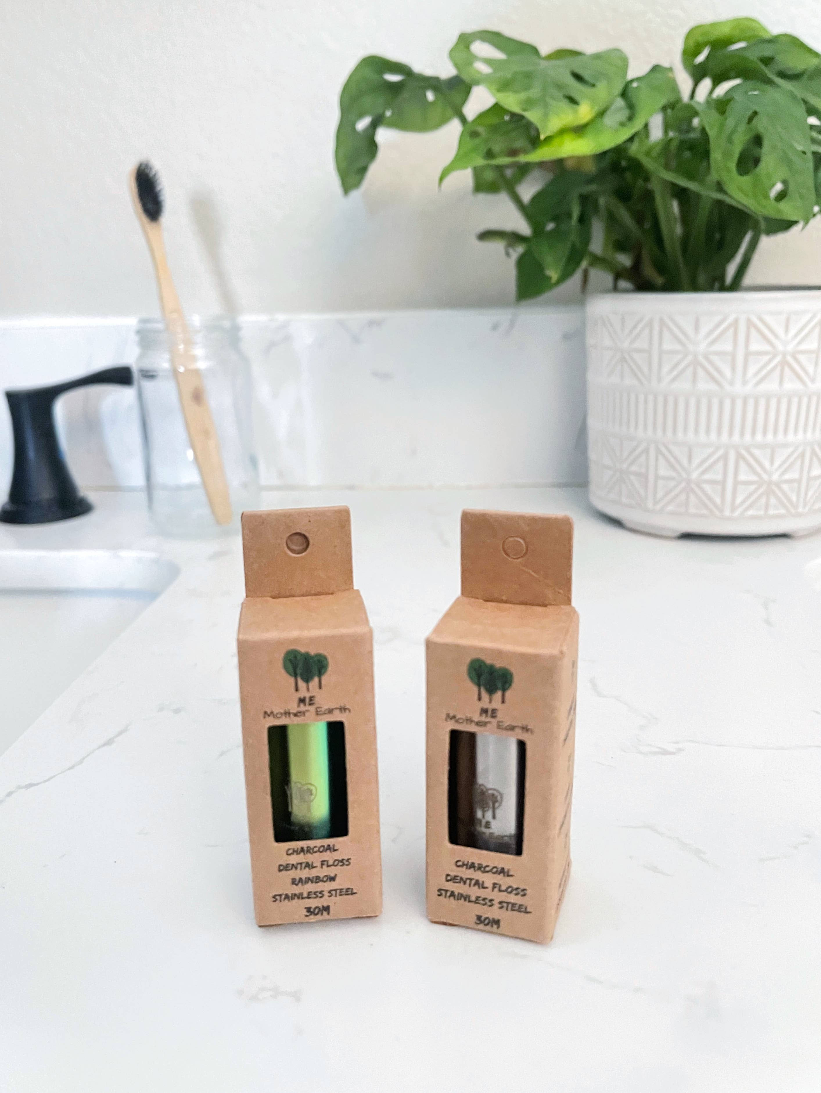 Me Mother Earth - Vente Fil dentaire - Fil dentaire au charbon biodégradable végétalien - Acier inoxydable1