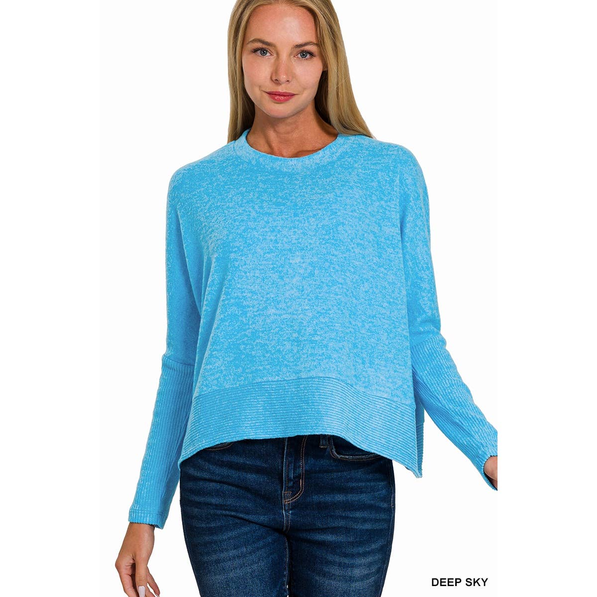 Apolline - Vente Pull en maille – femme - PULL À MANCHES HACCI DOLMAN EN MÉLANGE BROSSÉ2