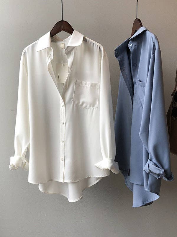 UZ Wholesale Store - Wholesale Button Down Shirt - Women's - Urban Solid Color Lapel Long Sleeves Blouse18