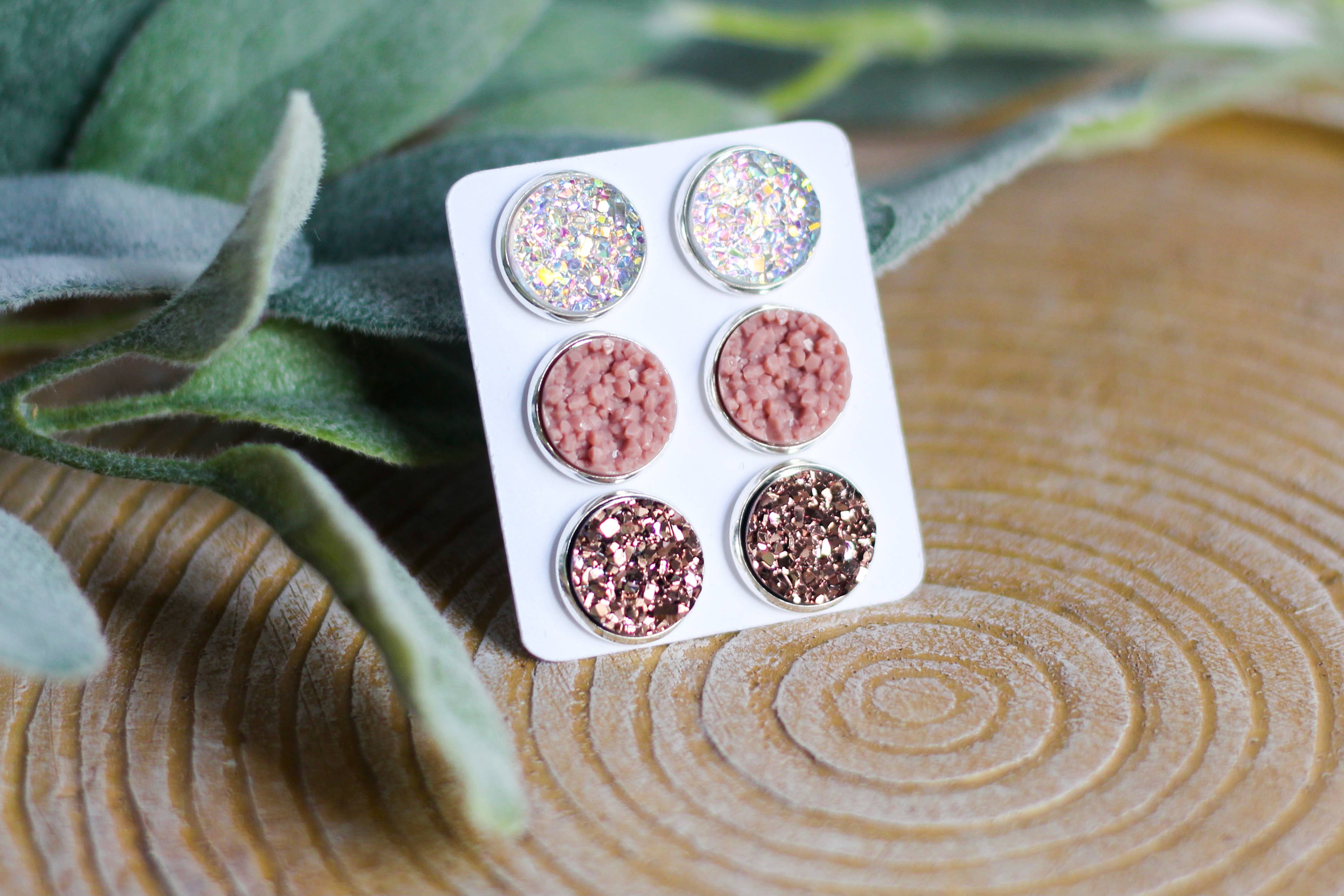 Urban Gemms - Wholesale Stud/Post Earrings - Triple Earring Set - Neutral Rush0