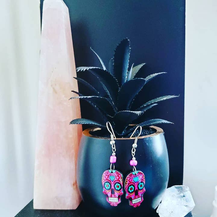 Pichincha - Wholesale Dangle Earrings - Acrylic Day of the Dead Sugar Skull Dangle Earrings6