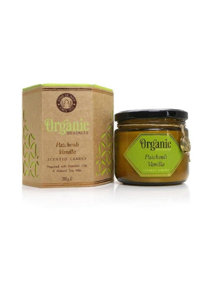 ORGANIC GOODNESS Candela Di Soia 200 gr Patchouli Vanilla per la vendita all'ingrosso da parte di SferaNatura by INCI SRL