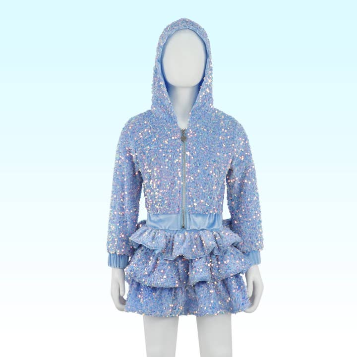 Ellie and Mila - Wholesale Top & Skirt Set - Kids - Blue Sequin Two Piece Set