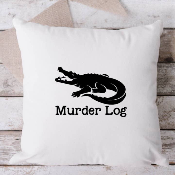 Murder Log White Pillow, Throw Pillow, Funny Pillow, Sarcastic Pillow, 18 x 18 Pillow, Pillow, White Pillow for wholesale by Brandi Dai Designs