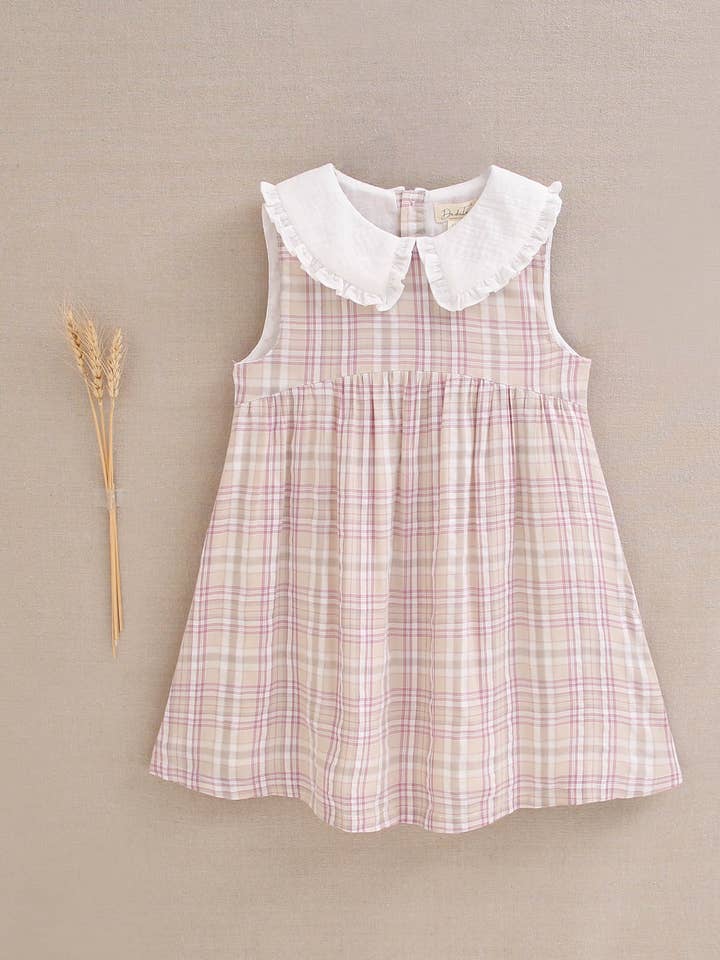 Dadati - Wholesale Dress - Kids - Sleeveless plaid girl's dress with Peter Pan collar