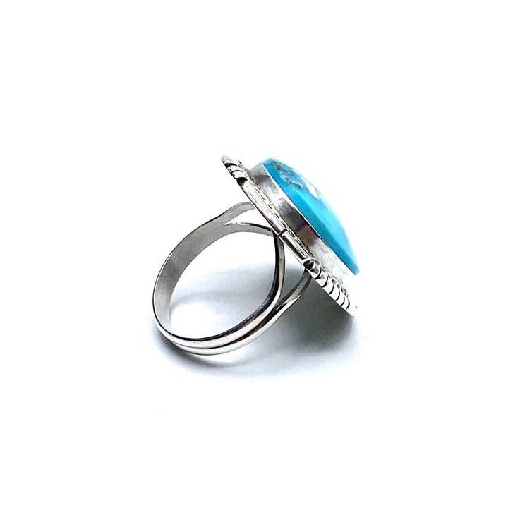 Native City Jewelry - Vendita all'ingrosso Anelli cocktail/statement - Anello in argento nativo americano Navajo fatto a mano con turchese Kingman, misura 7.