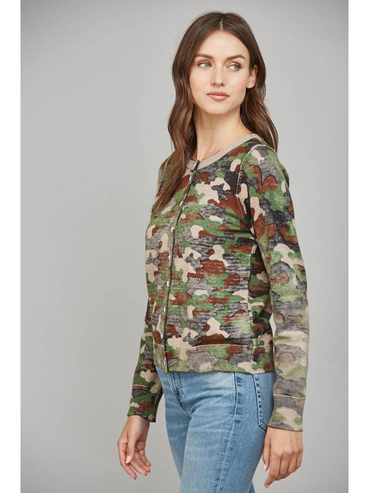 FATE - Wholesale Cardigan - Women's - CAMO PRINT FRONT BUTTON CLOSURE CARDIGAN FW155563