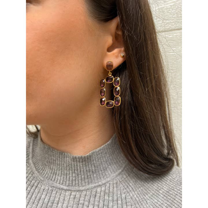 Elyssa Bass Designs - Wholesale Dangle Earrings - Amazonite Mini Oprah Rectangular Bezel Open Drop Earrings