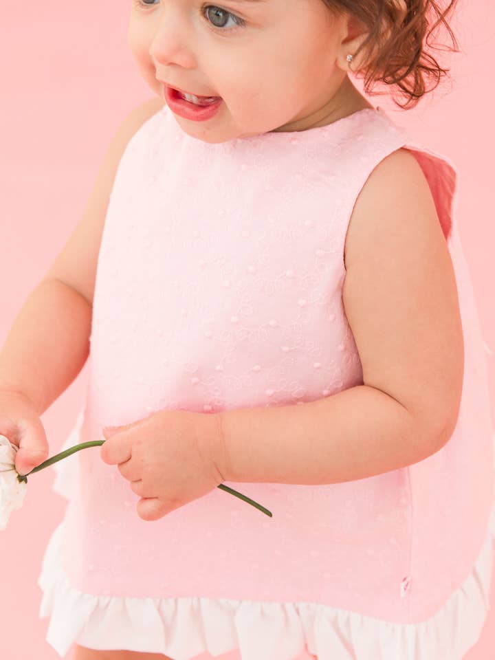 Baby Girls Pink & White Swiss Dot Swing Top & Bloomer Set
for wholesale on Faire4