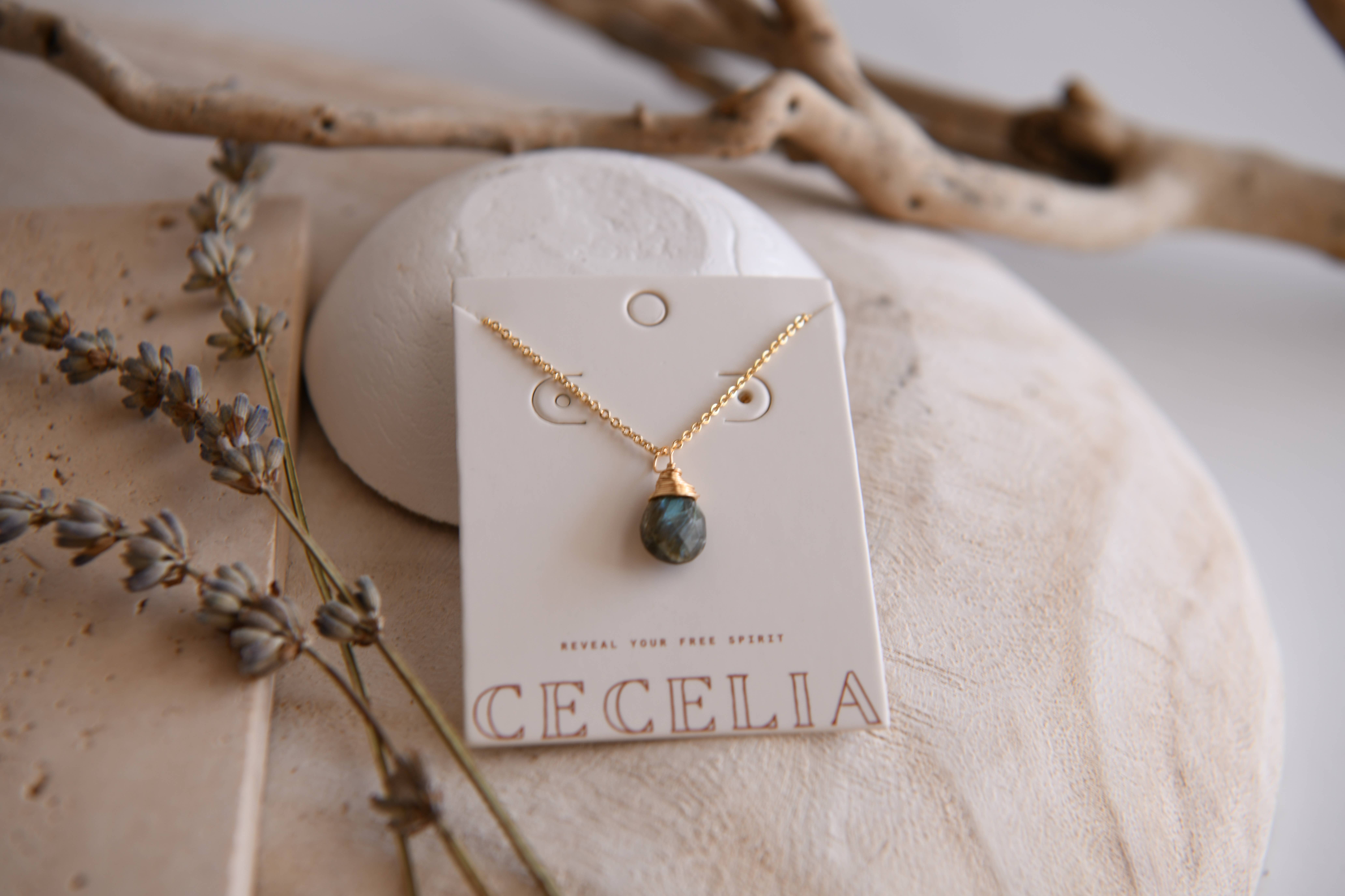 Cecelia Designs Jewelry - Wholesale Pendant/Charm Necklace - Gemstone Teardrop Pendant Necklace in Gold 9