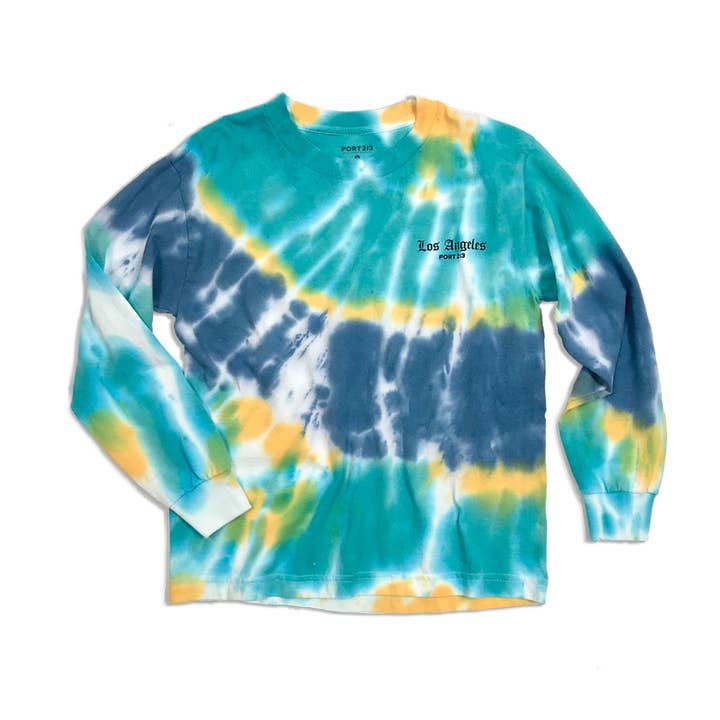 Camiseta infantil Blue Tie dye Los Angeles de manga comprida unissex por atacado de Port 213