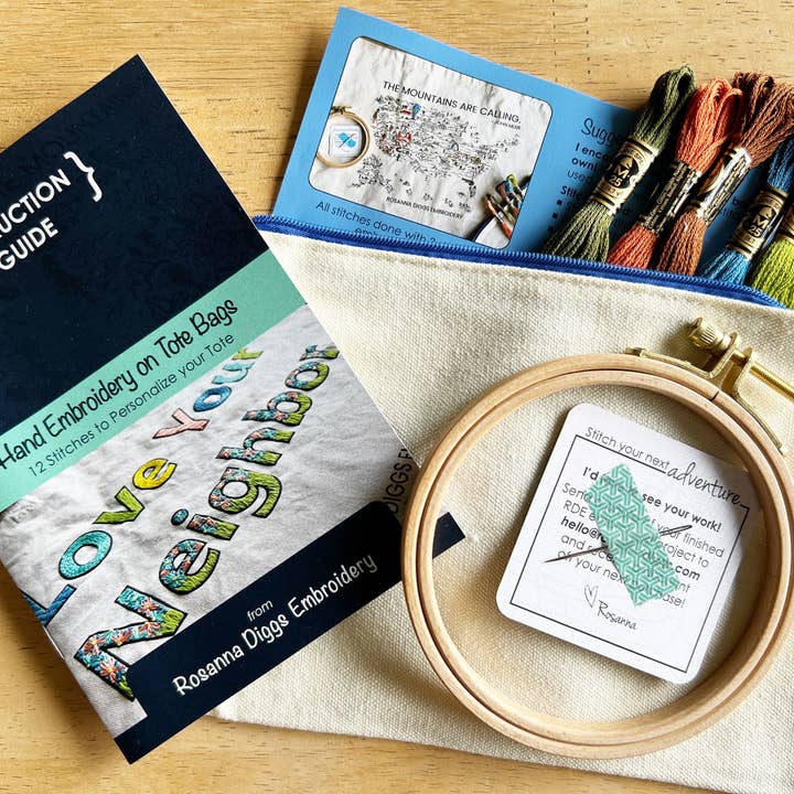 Rosanna Diggs Embroidery - Wholesale DIY Craft Kit - The Mountains Are Calling Tote Bag Embroidery Kit3