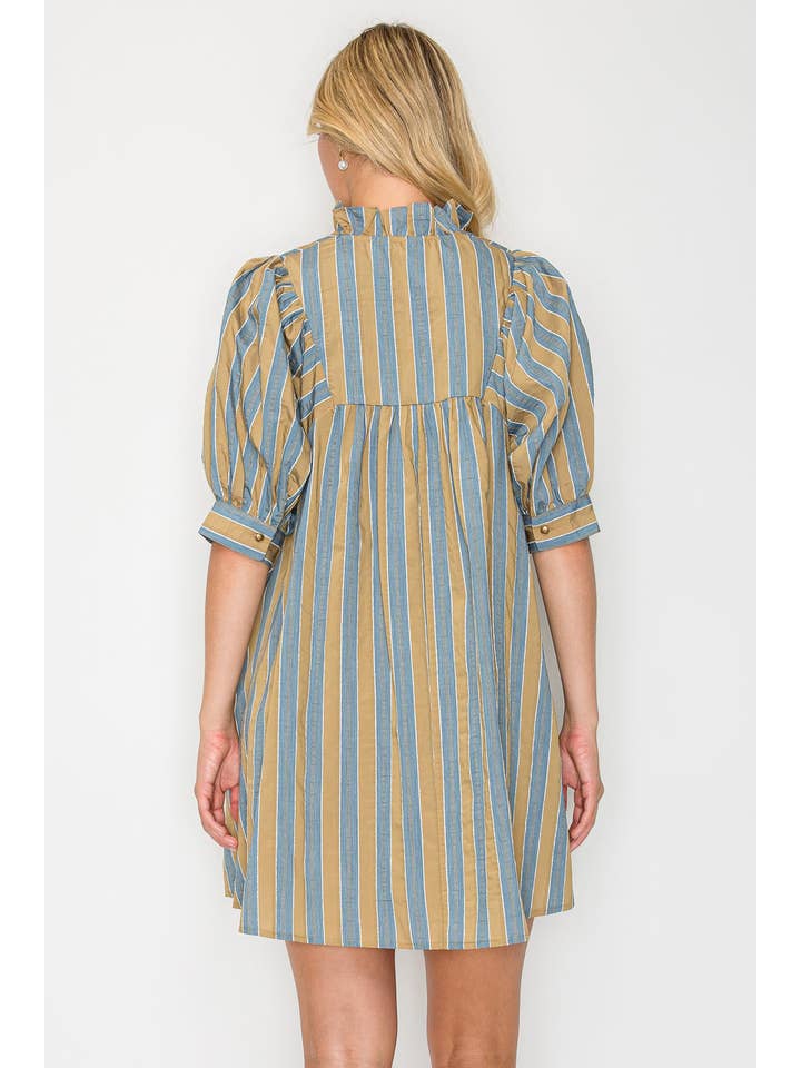 Hazel Fall Stripe Short Sleeve Dress for wholesale on Faire1
