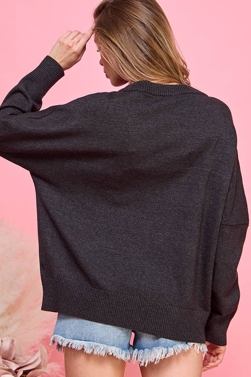 Charcoal drawstring chest long sleeve fall top for wholesale on Faire9