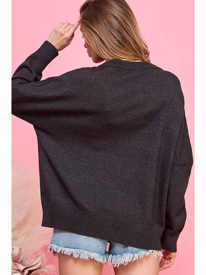 Charcoal drawstring chest long sleeve fall top for wholesale on Faire9