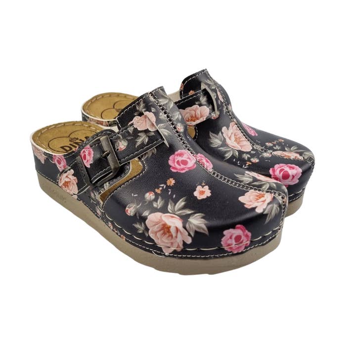 Tamancos PU Com Palmilha Macia - Rosas Pretas por atacado de TRAAGOODS.COM