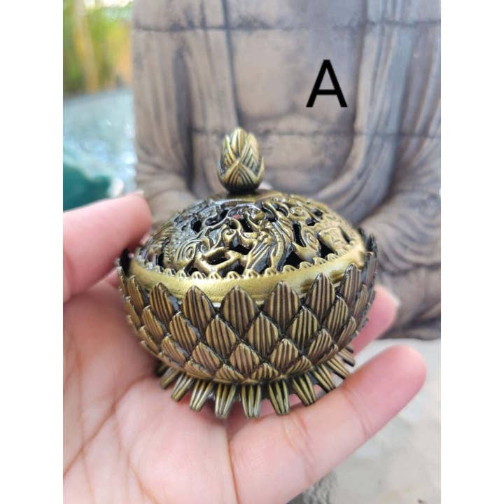 My Magic Place Shop - Wholesale Incense Holder - Small Round Flower Top ,Incense Holder, Brass Metal Incense