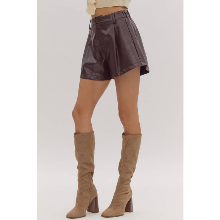 STYLE USA - Wholesale Shorts - Women's - Solid faux leather high rise shorts8