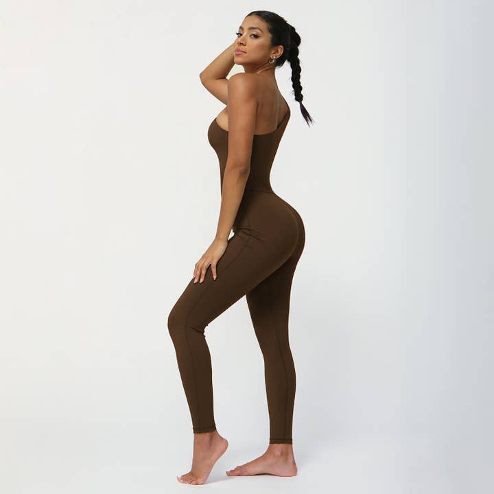 Sodalemon - Wholesale Jumpsuit - Women's - Women Single Shoulder Fitness Padded Yoga Sport Jumpsuit