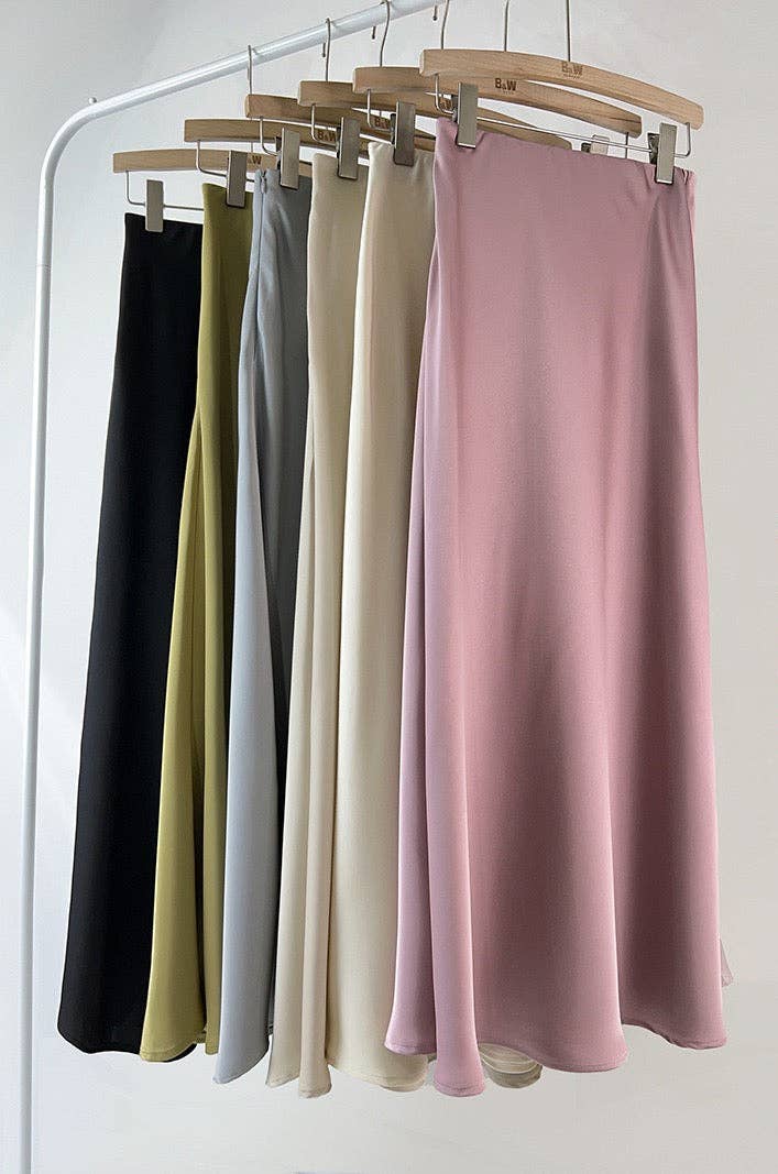 coffee Sateen Maxi Skirt with Elastic Waistband and invisible zipper ( Coffee) for wholesale on Faire3