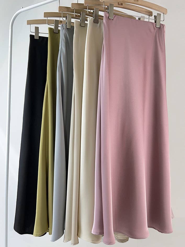 coffee Sateen Maxi Skirt with Elastic Waistband and invisible zipper ( Coffee) for wholesale on Faire3