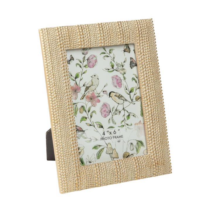 A00701: Multi size bead ptrn rsn frm,gld/wht wash,fit 4x6in for wholesale by Silver Tree Home & Holiday