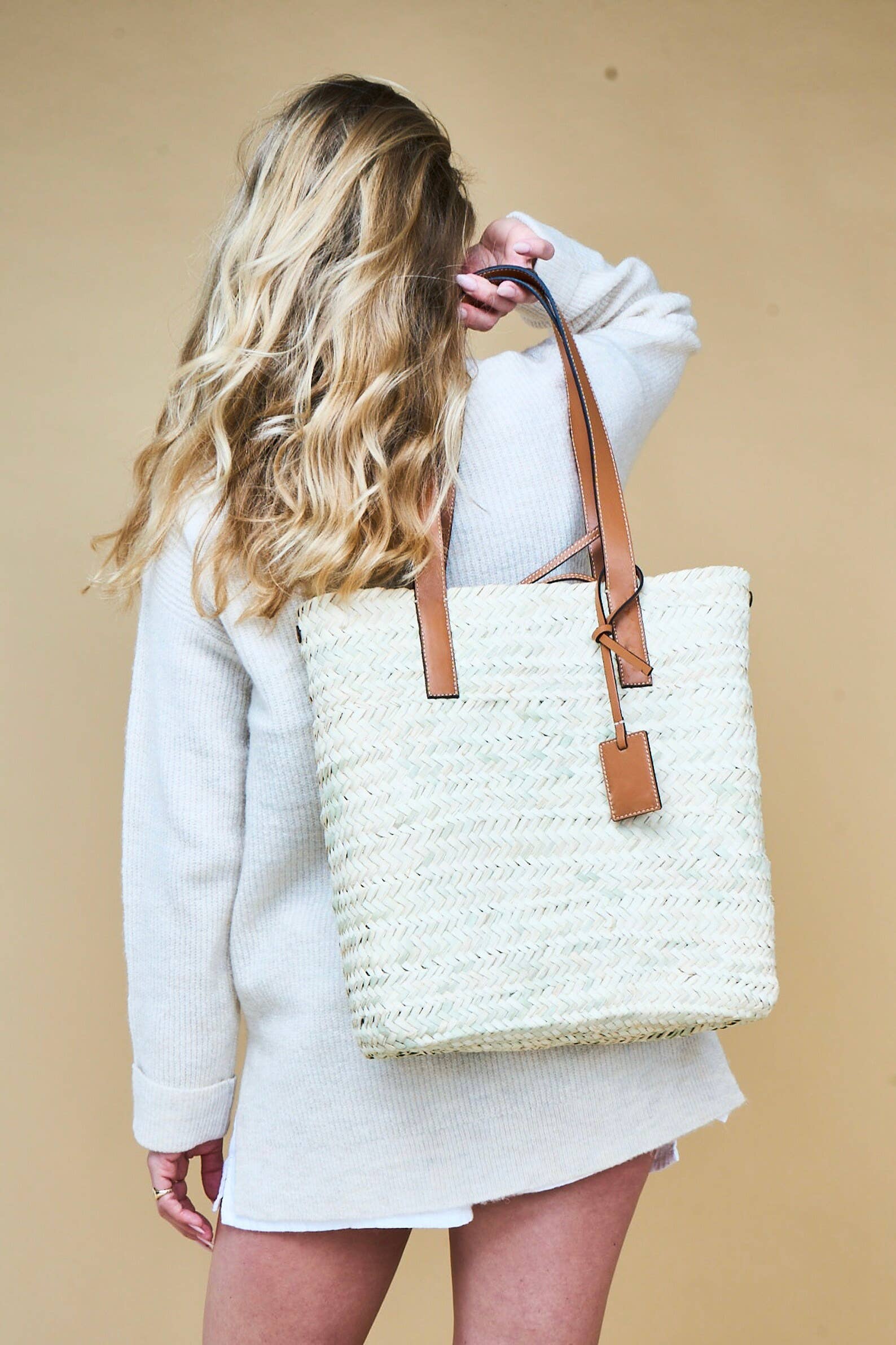 MIRAMAR Store - Vente Sac porté épaule – femme - Sac fourre-tout en paille naturelle avec détails en cuir