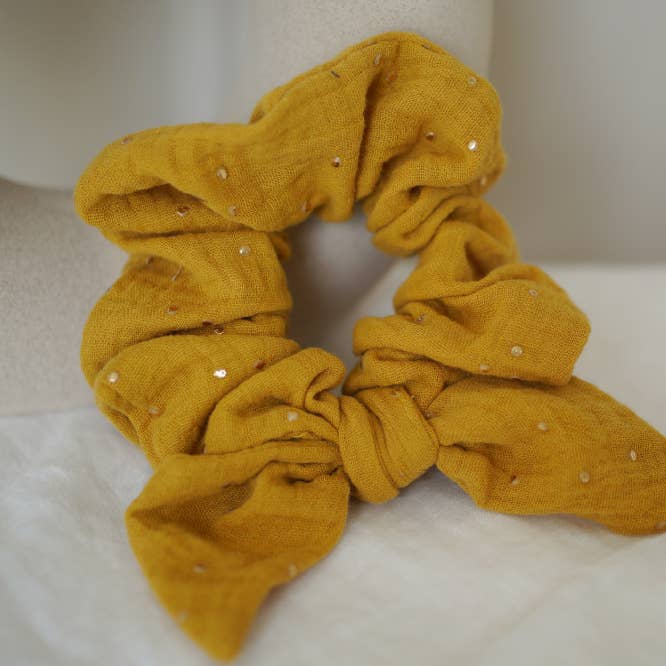 Ivy Mustard Yellow Bow Tie with Golden Polka Dots for wholesale by Bohomane