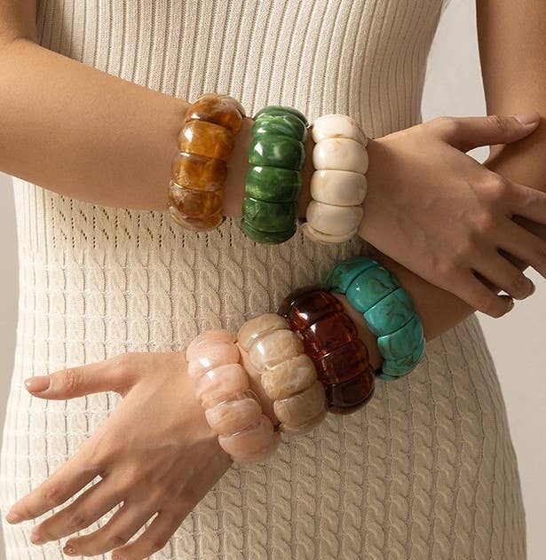 JOSSLYN by wall to wall - Wholesale Beaded Bracelet - Color-Block Acrylic Stretch Cord Bracelet | 40B519512