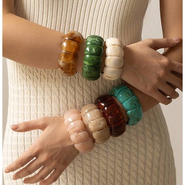 JOSSLYN by wall to wall - Wholesale Beaded Bracelet - Color-Block Acrylic Stretch Cord Bracelet | 40B51953