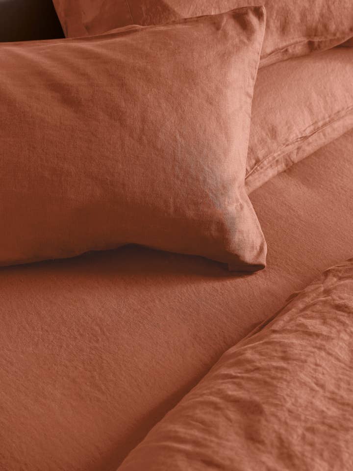 Burnt Orange 100% Linen Fitted Sheet for wholesale by Piglet in Bed USA