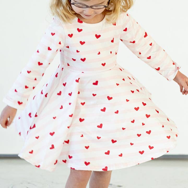 Girl's Pink Red and White Hearts Jersey Twirl Skater Dress for wholesale by cuteheads
