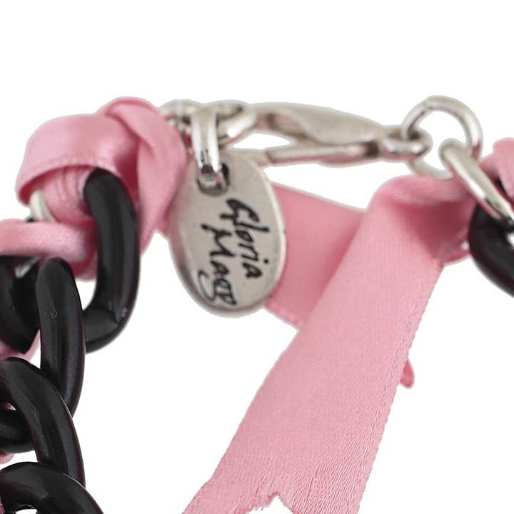 Gloria Mago - Wholesale Woven/Braided Bracelet - Pink “fancy” chain and ribbons bracelet1