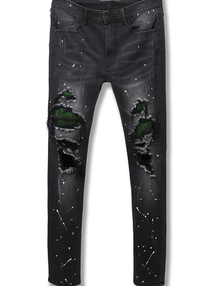 Black RHINESTONE PATCHED JEANS for wholesale on Faire