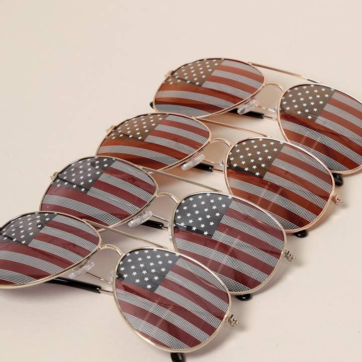 ASSORTED COLOR USA American Flags Aviator Sunglasses for wholesale on Faire