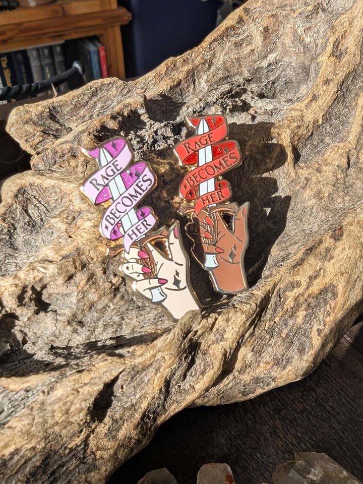 Rage Becomes Her feminine rage enamel pin for wholesale by Geek and Artsy