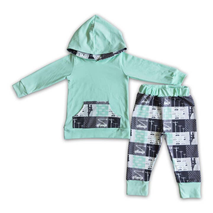 Lineman boy green hoodie set for wholesale by Yawoo Garments