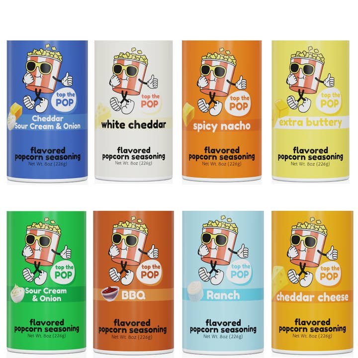 Lot varié de mini-pots d'assaisonnement pour pop-corn, 0,9 once (lot de 8) par Top the Pop pour la vente par Uncle Myron's Gourmet Popcorn