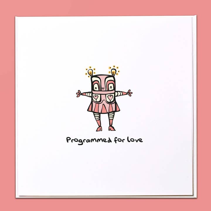 Programmeret til kærlighed Hilsen Kort for engroshandel hos The Crafty Giraffe