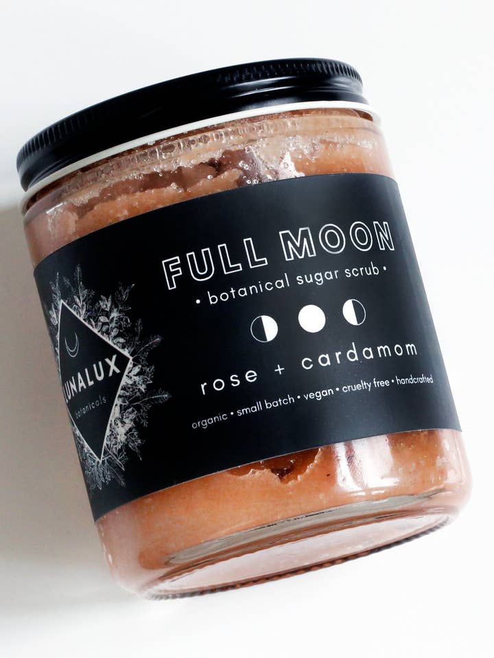 FULL MOON // Rose + Cardamom Sugar Scrub for wholesale by Lunalux Botanicals