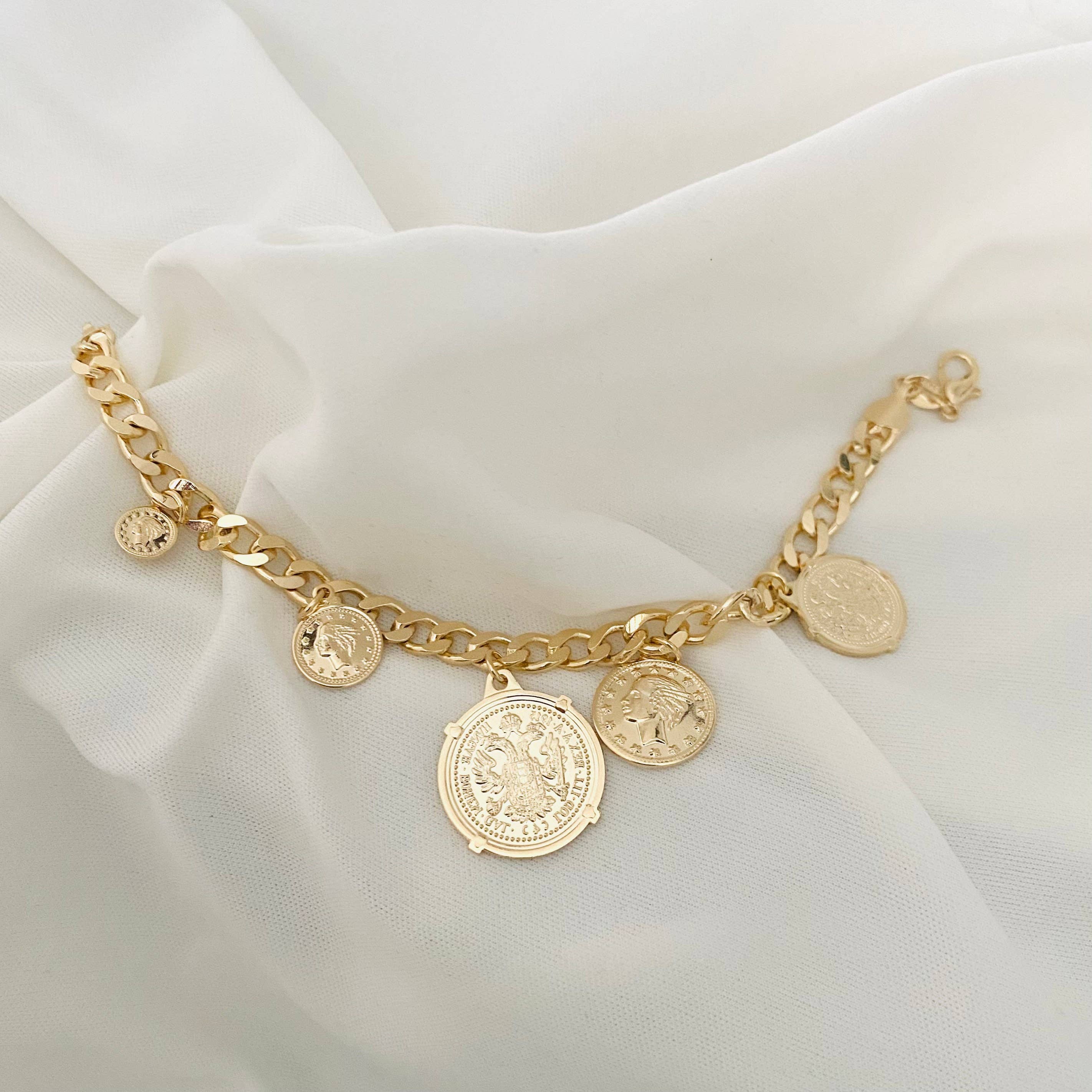 Housegoldjewelry - Wholesale Charm/Dangle Bracelet - Coin Charm Bracelet, Quarter Charm Bracelet, Cuban Link Brac1