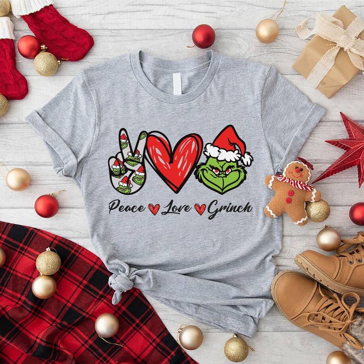 TheKingShirt - Wholesale Graphic Sweatshirt - Women's - Peace Love Grinch Christmas Tee Family Xmas Holiday Gift0