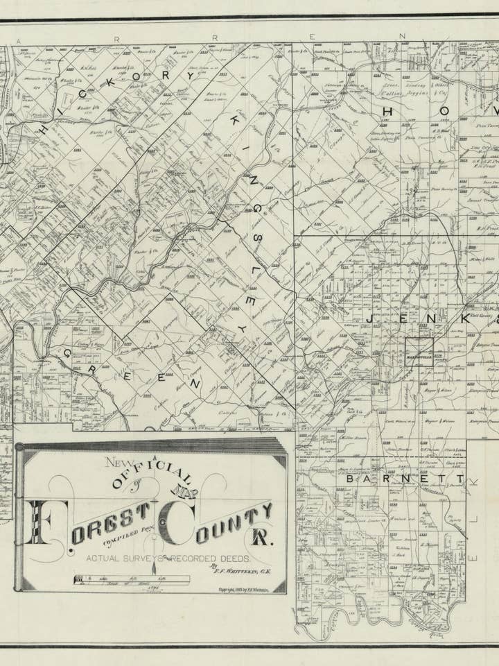 Nuevo mapa oficial del condado de Forest, Pensilvania 1895 para venta al por mayor de Relic Map Co.