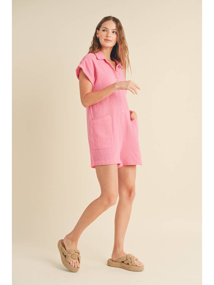 Wishlist Apparel - Wholesale Romper - Women's - GAUZE BUTTON-UP ROMPER / WL23-8354