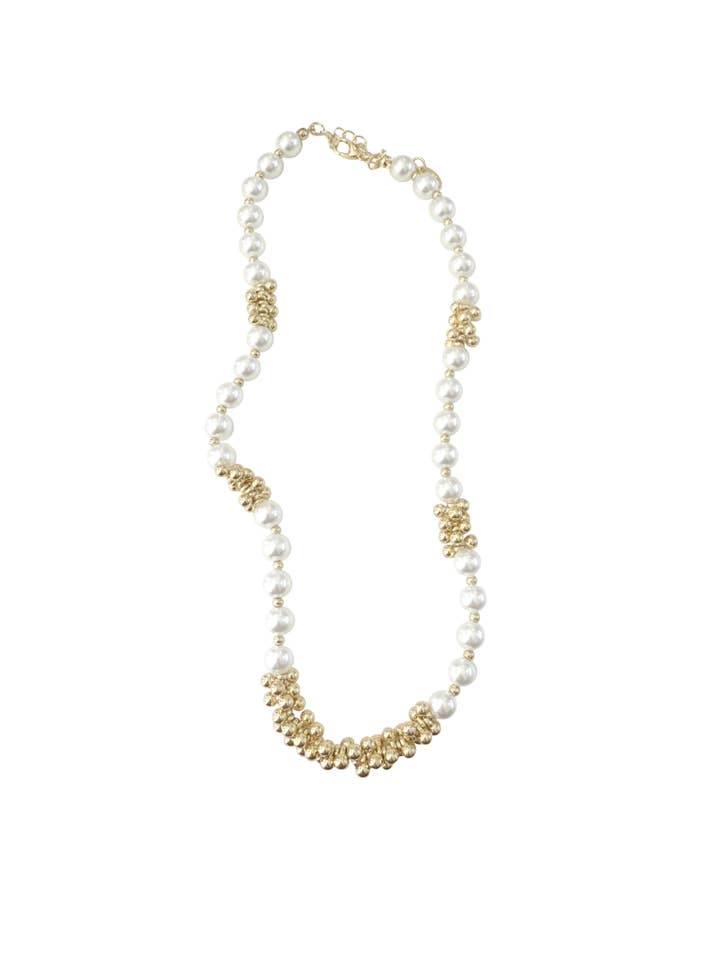 Pearl Station Gold Beaded Necklace for wholesale by Gemelli