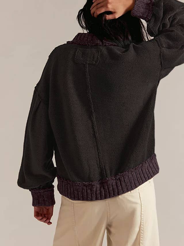 Rosa Clothing - Wholesale Cardigan - Women's - Cozy slouchy boxy drop-shoulder sleeves cardigan4